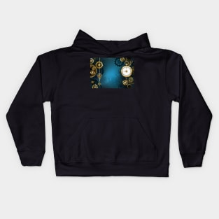 Turquoise Background with Gears ( Steampunk ) Kids Hoodie